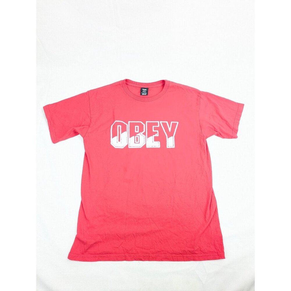 Obey Worldwide Menโs Medium Red Cotton Graphicโ Print Logo T-shirt Streetwear